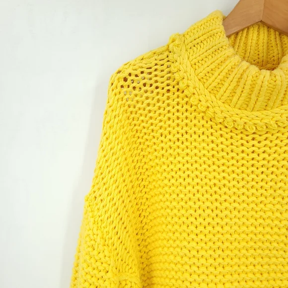 Free People Women Small My Only Sunshine Yellow Mock Neck Relaxed Boho Sweater - Picture 4 of 15